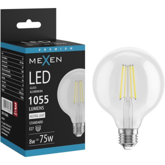 LED žárovka Mexen Vintis E27, G95, 8W, neutrální - 4000K, 1055 lm, čirá - L157-E27-0840-00