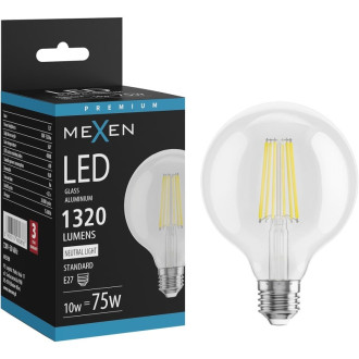 LED žárovka Mexen Vintis E27, G95, 10W, neutrální - 4000K, 1320 lm, čirá - L157-E27-1040-00