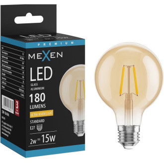 LED žárovka Mexen Vintis E27, G80, 2W, teplá - 2200K, 180 lm, jantarová - L155-E27-0222-50