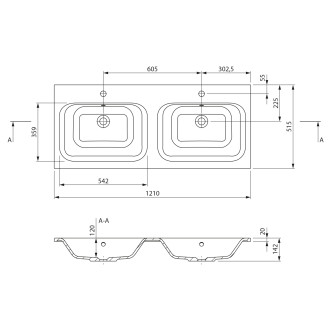 ARECA dvojumyvadlo, litý mramor, 121x51,5cm, bílá