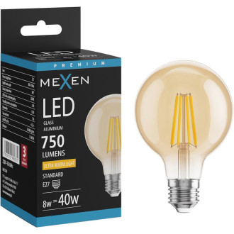 LED žárovka Mexen Vintis E27, G80, 8W, teplá - 2200K, 750 lm, jantarová - L155-E27-0822-50