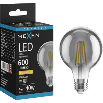 LED žárovka Mexen Vintis E27, G80, 8W, teplá - 2200K, 600 lm, kouřová - L155-E27-0822-70