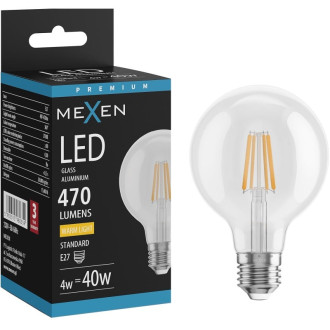 LED žárovka Mexen Vintis E27, G80, 4W, teplá - 2700K, 470 lm, čirá - L155-E27-0427-00
