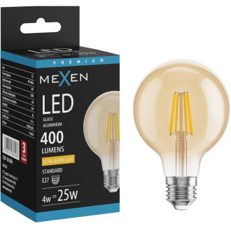LED žárovka Mexen Vintis E27, G80, 4W, teplá - 2700K, 400 lm, jantarová - L155-E27-0427-50