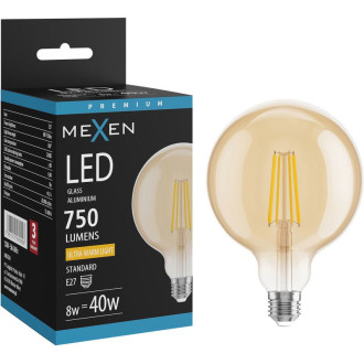LED žárovka Mexen Vintis E27, G125, 8W, teplá - 2200K, 750 lm, jantarová - L158-E27-0822-50