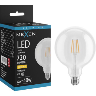 LED žárovka Mexen Vintis E27, G125, 6W, teplá - 2700K, 720 lm, čirá - L158-E27-0627-00