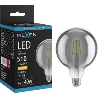 LED žárovka Mexen Vintis E27, G125, 6W, teplá - 2700K, 510 lm, kouřová - L158-E27-0627-70