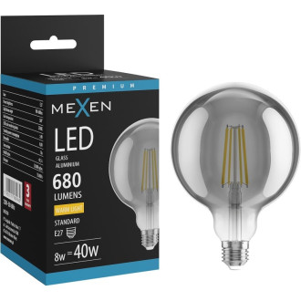 LED žárovka Mexen Vintis E27, G125, 8W, teplá - 2700K, 680 lm, kouřová - L158-E27-0827-70