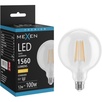 LED žárovka Mexen Vintis E27, G125, 12W, teplá - 2700K, 1560 lm, čirá - L158-E27-1227-00