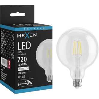 LED žárovka Mexen Vintis E27, G125, 6W, neutrální - 4000K, 720 lm, čirá - L158-E27-0640-00