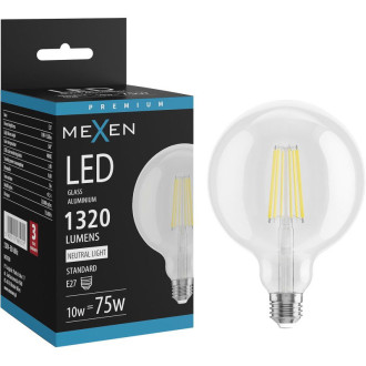 LED žárovka Mexen Vintis E27, G125, 10W, neutrální - 4000K, 1320 lm, čirá - L158-E27-1040-00