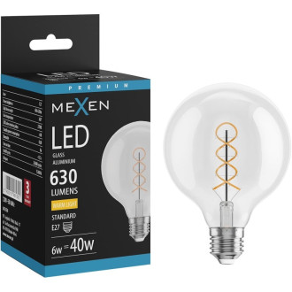 LED žárovka Mexen Vintis se spirálovým vláknem E27, G95, 6W, teplá - 2700K, 630 lm, čirá - L167-E27-0627-00