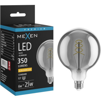 LED žárovka Mexen Vintis se spirálovým vláknem E27, G125, 6W, teplá - 2200K, 350 lm, kouřová - L168-E27-0622-70