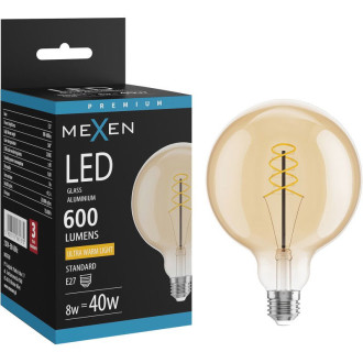 LED žárovka Mexen Vintis se spirálovým vláknem E27, G125, 8W, teplá - 2200K, 600 lm, jantarová - L168-E27-0822-50
