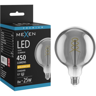 LED žárovka Mexen Vintis se spirálovým vláknem E27, G125, 8W, teplá - 2200K, 450 lm, kouřová - L168-E27-0822-70
