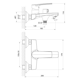 KORANA nástěnná vanová baterie, černá mat
