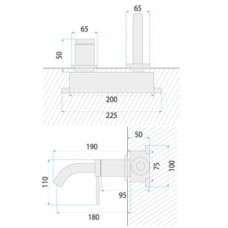 Podomítková vanová baterie Rea Clif Brush Nickle