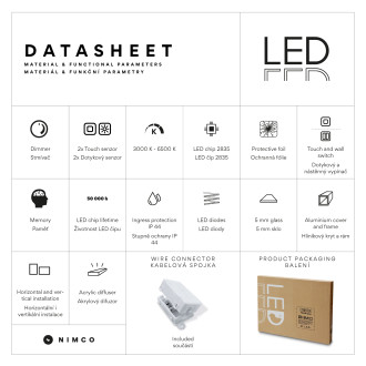 Bílé LED zrcadlo 1200x700 se dvěma dotykovými senzory
