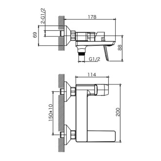 FLERY nástěnná vanová/sprchová baterie, otočné ramínko, gun metal