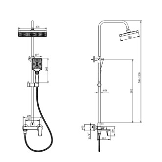 FLERY sprchový sloup s pákovou baterií, otočné ramínko, chrom