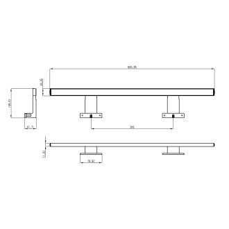 SERAPA LED svítidlo, 9W, 230V, 600x40x100mm, IP44, hliník, černá mat