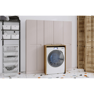 Zestaw meblowy do pralni z obudową na pralkę i szafkami wysokimi
