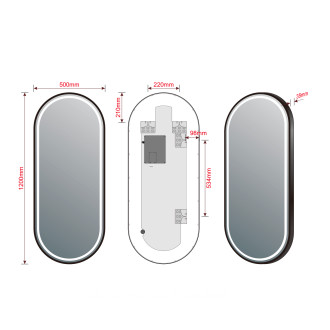 KAIRA oválné zrcadlo s LED osvětlením 120x50cm, černá mat