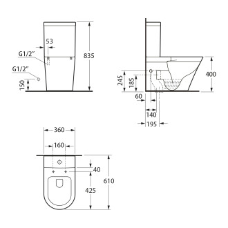 FEIN WC kombi, Rimless, spodní/zadní odpad, bílá