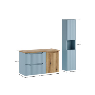 Zestaw meblowy 100cm z blatem, szafką z koszem na praniem i szafką wysoką