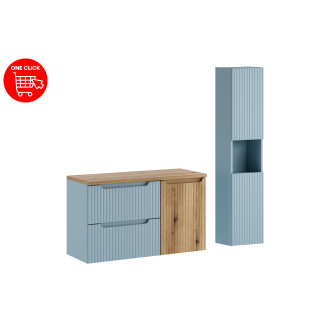 Zestaw meblowy 100cm z blatem, szafką z koszem na praniem i szafką wysoką