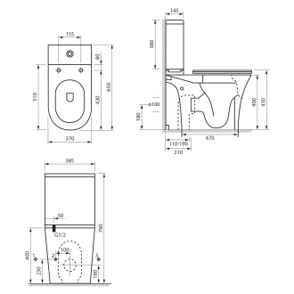 VITO WC kombi, Rimless, spodní/zadní odpad, bílá