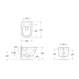 PACO závěsná WC mísa, Vortex Rimless, 36x53cm, bílá