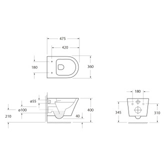 PACO SHORT závěsná WC mísa, Rimless, 36x47,5cm, bílá