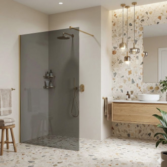 REA Sprchová zástěna Flexi Grey / Brush Gold 90 KPL-K99285