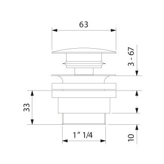 Umyvadlová výpust 5/4“, click-clack, velká zátka, 5-65mm, keramika bílá