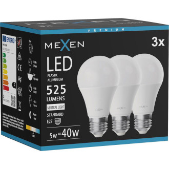 Mexen Nova 3x LED žárovka E27, A60, 5W, neutrální - 4000K, 525 lm - L100-E27-0540-01x03