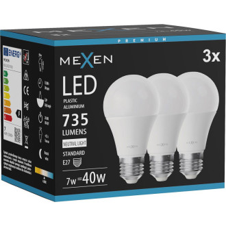 Mexen Nova 3x LED žárovka E27, A60, 7W, neutrální - 4000K, 735 lm - L100-E27-0740-01x03