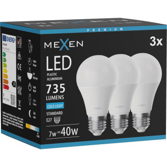 Mexen Nova 3x LED žárovka E27, A60, 7W, studená - 6500K, 735 lm - L100-E27-0765-01x03