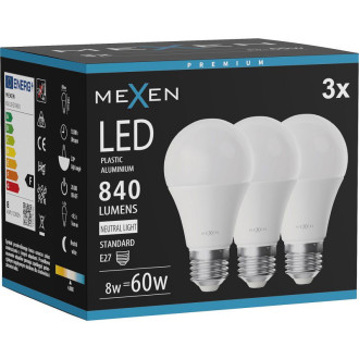Mexen Nova 3x LED žárovka E27, A60, 8W, neutrální - 4000K, 840 lm - L100-E27-0840-01x03