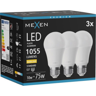Mexen Nova 3x LED žárovka E27, A60, 10W, teplá - 3000K, 1055 lm - L100-E27-1030-01x03