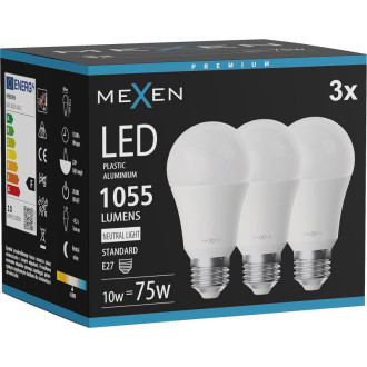 Mexen Nova 3x LED žárovka E27, A60, 10W, neutrální - 4000K, 1055 lm - L100-E27-1040-01x03