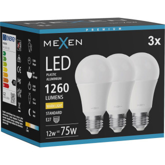 Mexen Nova 3x LED žárovka E27, A60, 12W, teplá - 3000K, 1260 lm - L100-E27-1230-01x03