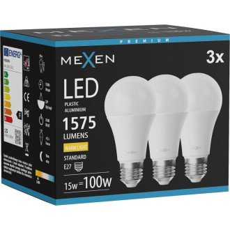 Mexen Nova 3x LED žárovka E27, A60, 15W, teplá - 3000K, 1575 lm - L100-E27-1530-01x03