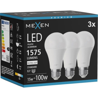 Mexen Nova 3x LED žárovka E27, A60, 15W, neutrální - 4000K, 1575 lm - L100-E27-1540-01x03