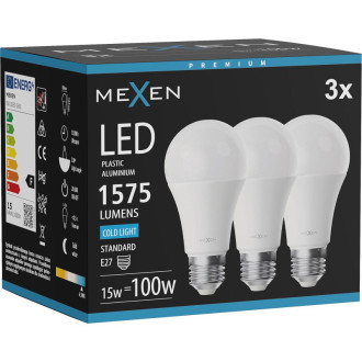 Mexen Nova 3x LED žárovka E27, A60, 15W, studená - 6500K, 1575 lm - L100-E27-1565-01x03
