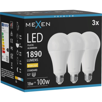 Mexen Nova 3x LED žárovka E27, A70, 18W, teplá - 3000K, 1890 lm - L100-E27-1830-01x03