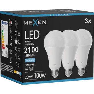 Mexen Nova 3x LED žárovka E27, A70, 20W, studená - 6500K, 2100 lm - L100-E27-2065-01x03