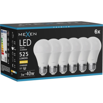 Mexen Nova 6x LED žárovka E27, A60, 5W, teplá - 3000K, 525 lm - L100-E27-0530-01x06