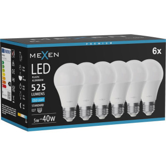 Mexen Nova 6x LED žárovka E27, A60, 5W, studená - 6500K, 525 lm - L100-E27-0565-01x06