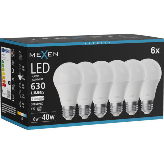 Mexen Nova 6x LED žárovka E27, A60, 6W, neutrální - 4000K, 630 lm - L100-E27-0640-01x06